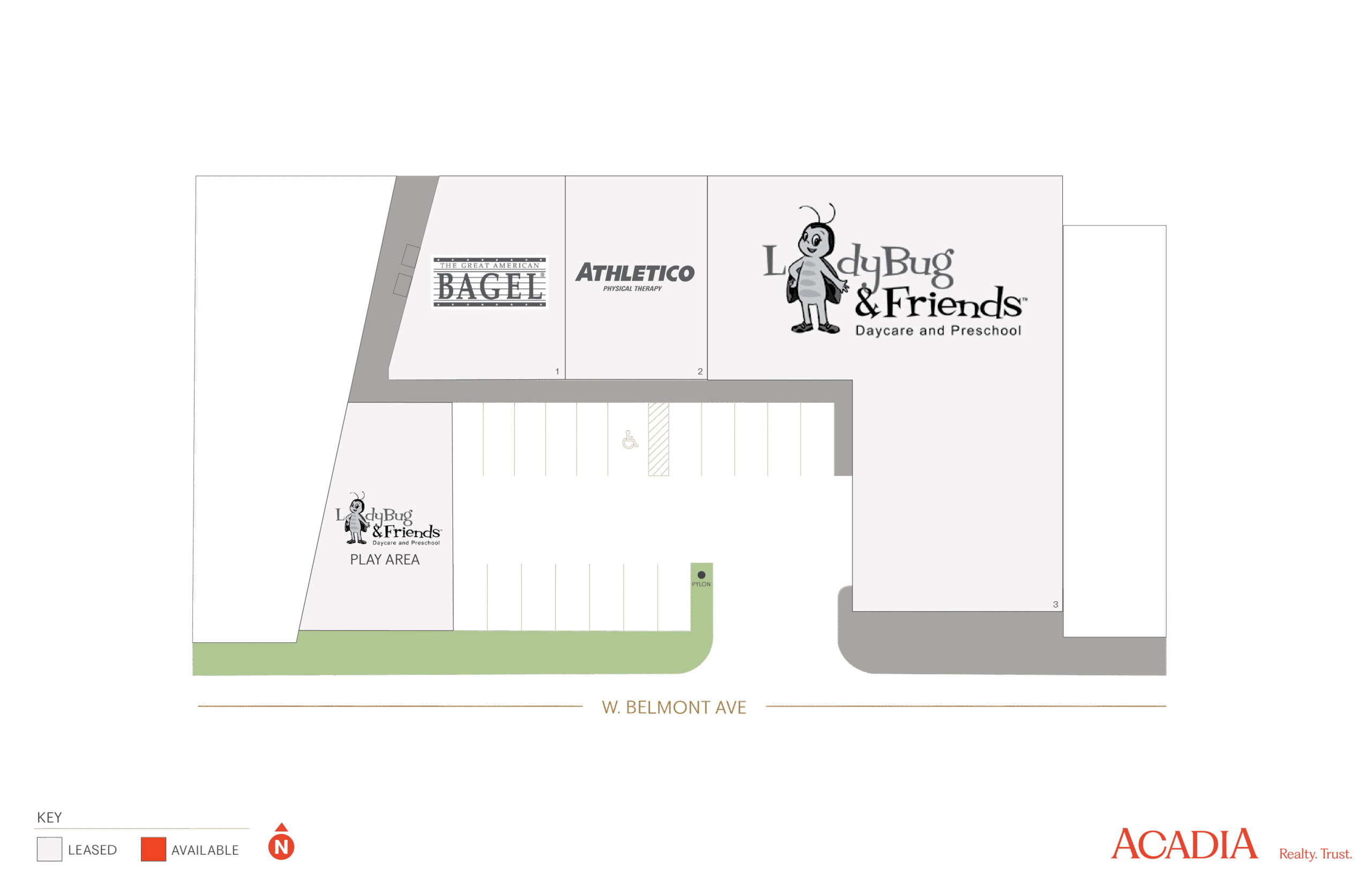 Site plan showing Ladybug & Friends bakery and adjacent businesses.