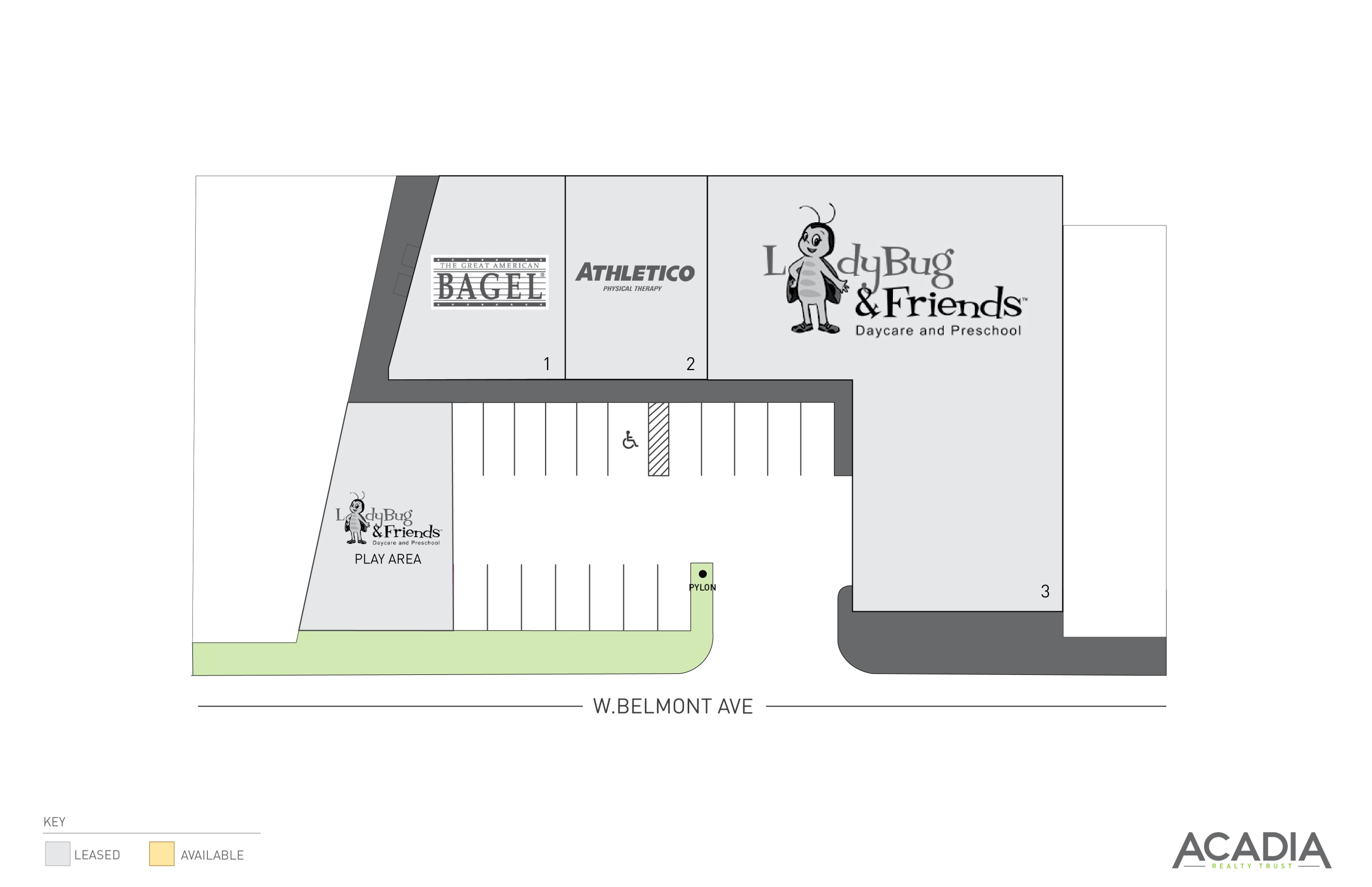 Site plan showing Ladybug & Friends bakery and adjacent businesses.