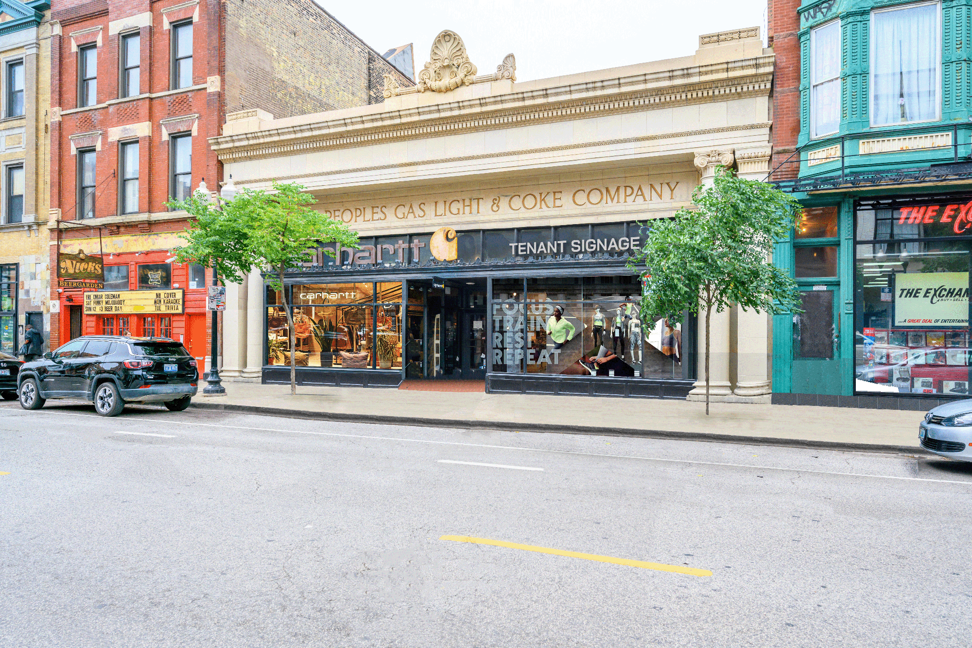 Exterior view of a storefront for a clothing store.