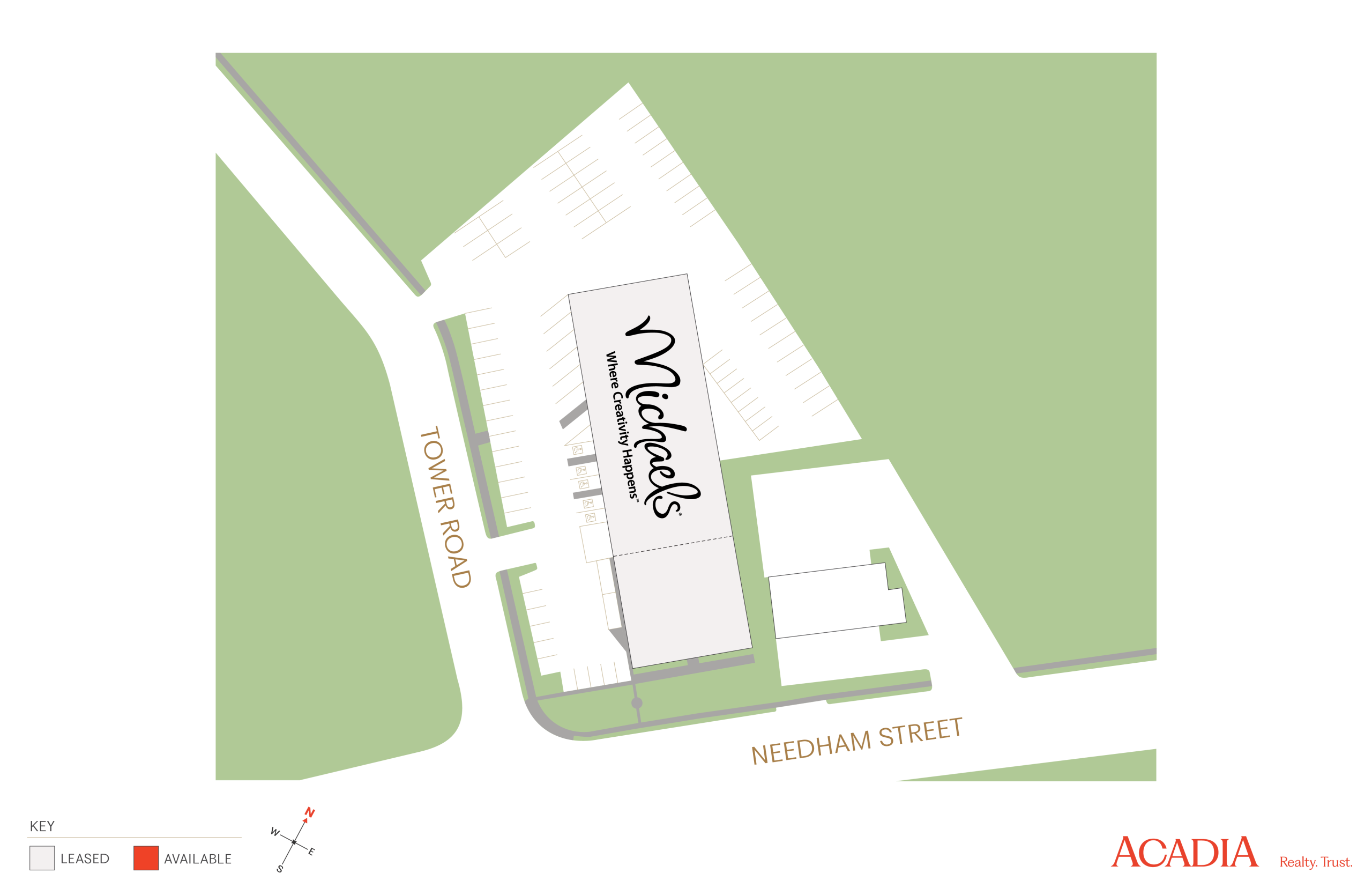 Site plan showing the location of Michael's on a corner lot.
