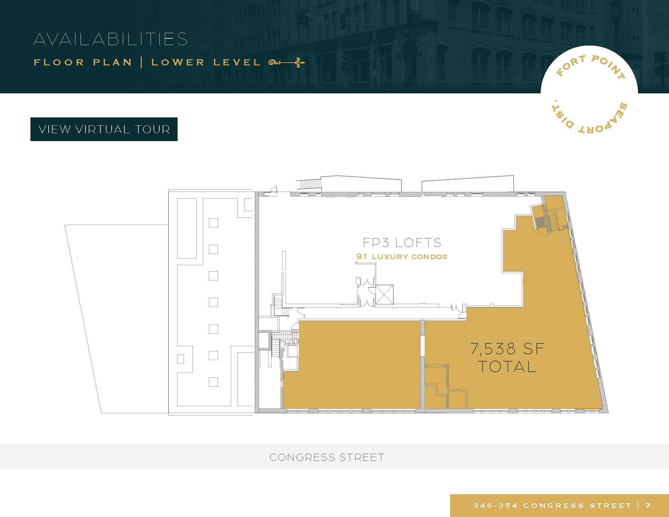Floor plan showing 7538 square feet of available space at The Labutes.