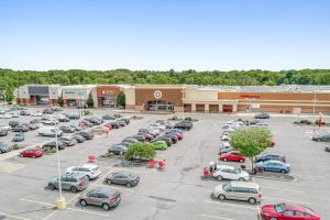 Target store in a shopping center parking lot.