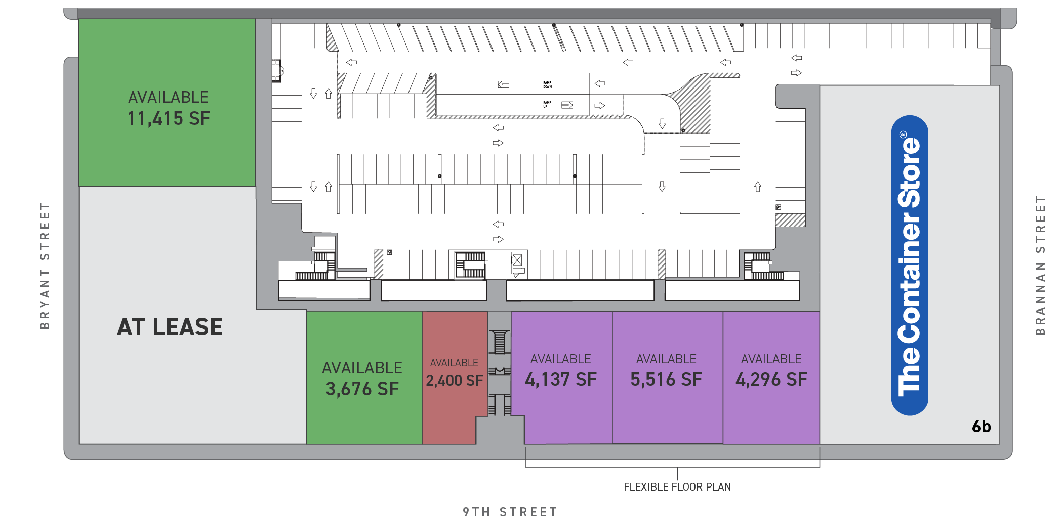 Floor plan showing available retail spaces.