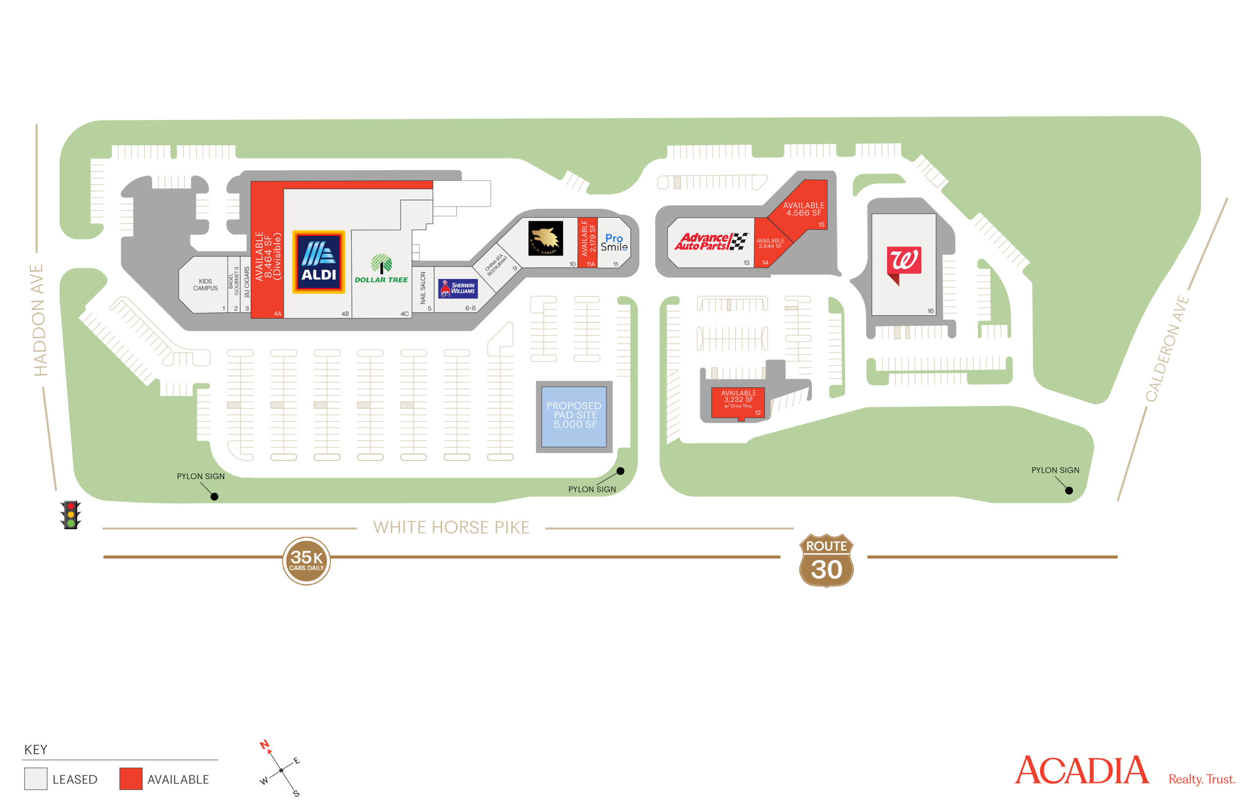 Shopping center map showing store locations and parking.