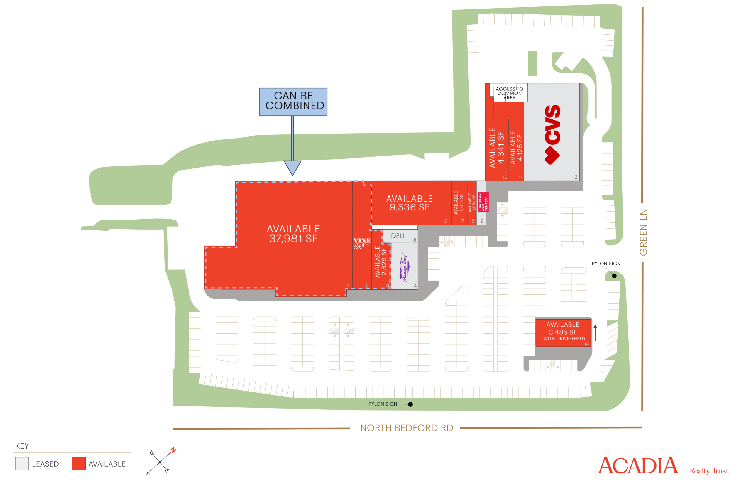 Site plan showing available retail space and surrounding businesses.