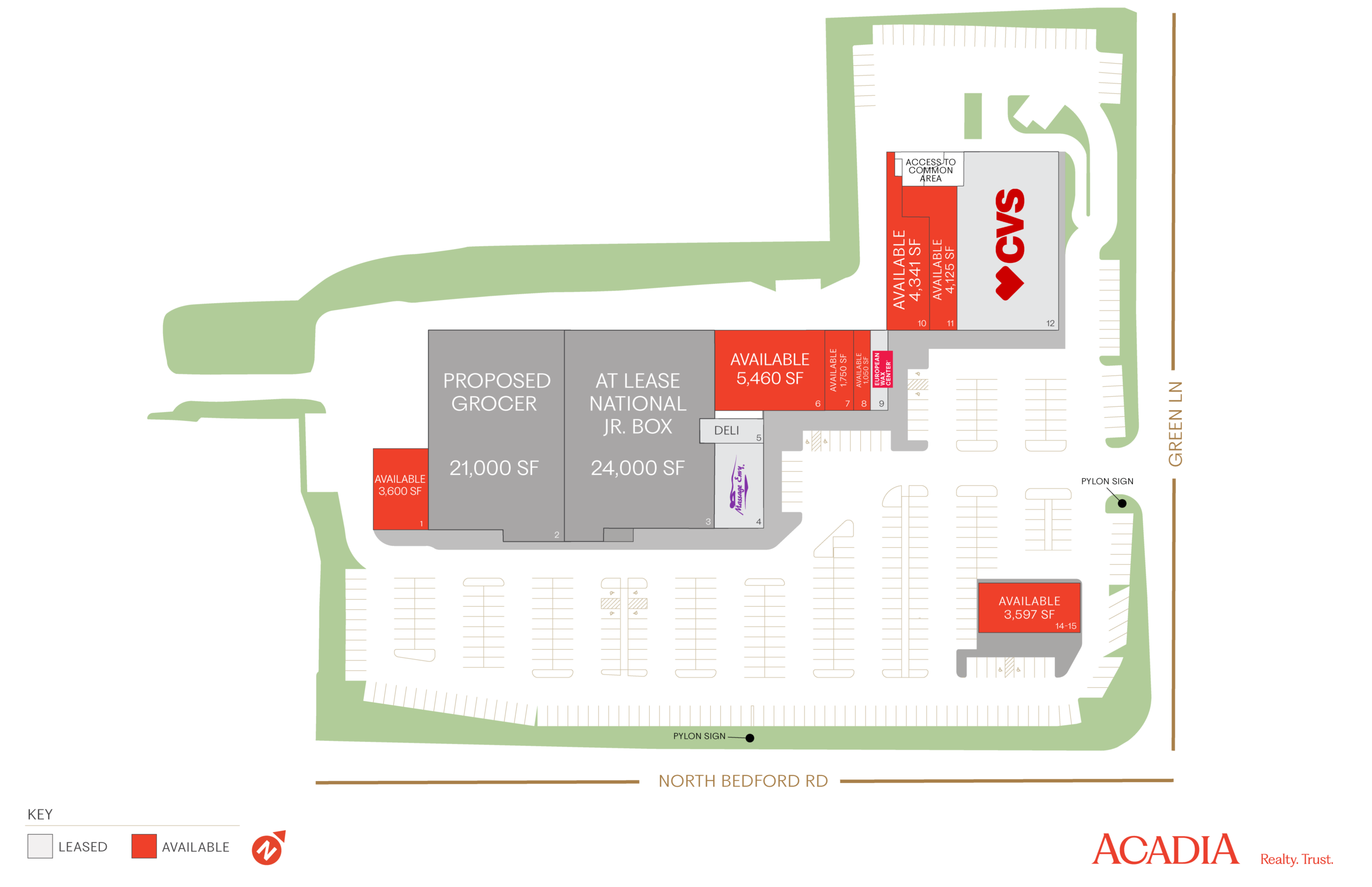 Site plan showing available retail space and surrounding businesses.