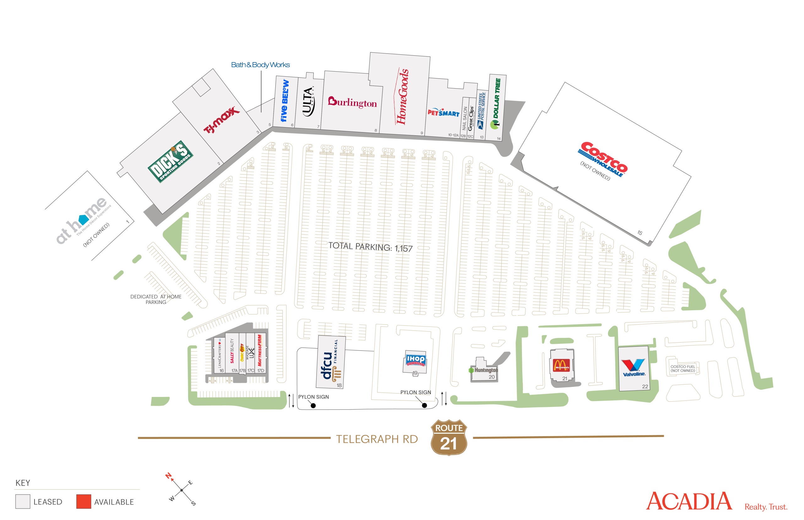 Shopping center map with parking and store locations.