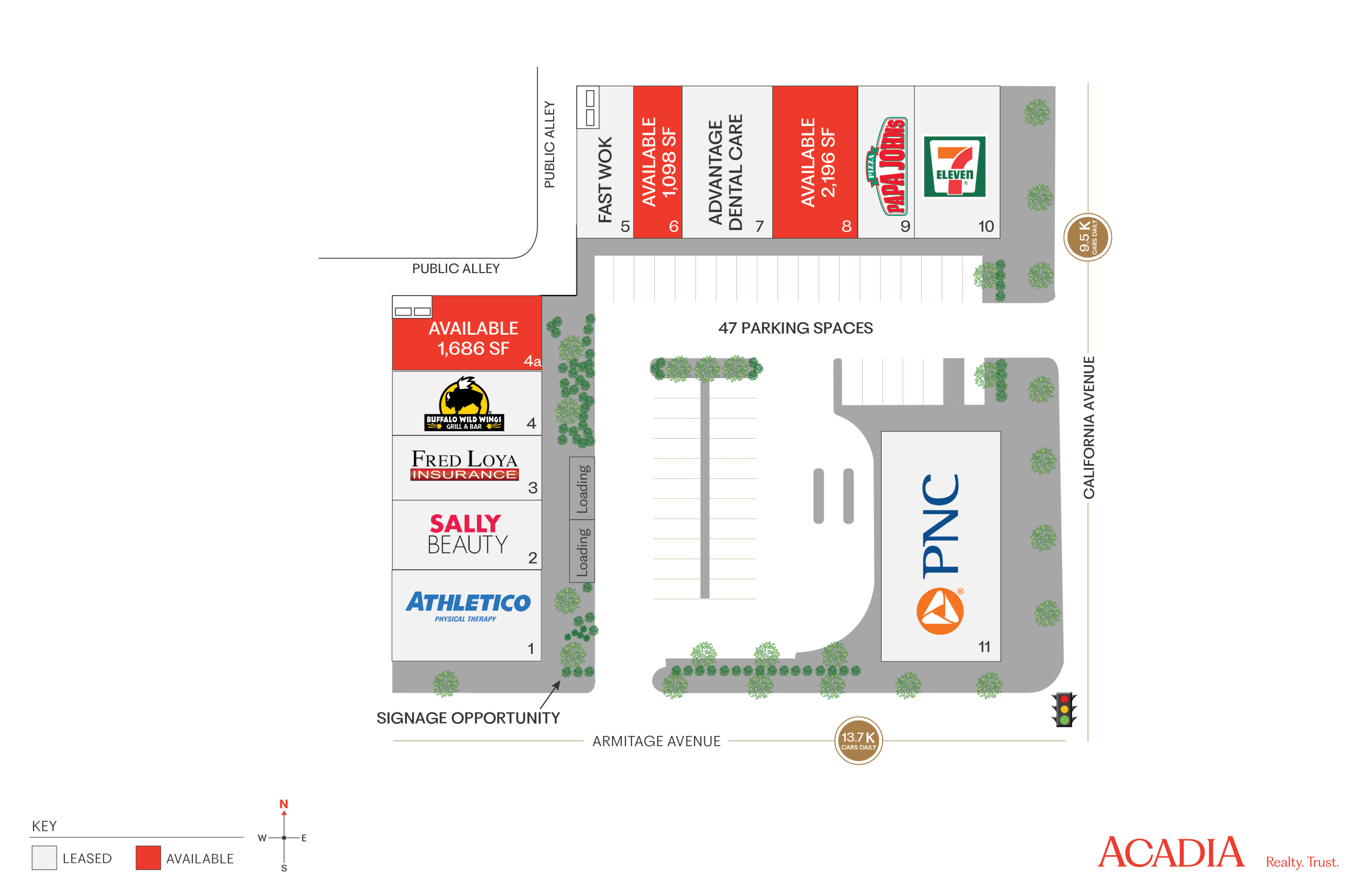 Site map of shopping center with store locations.