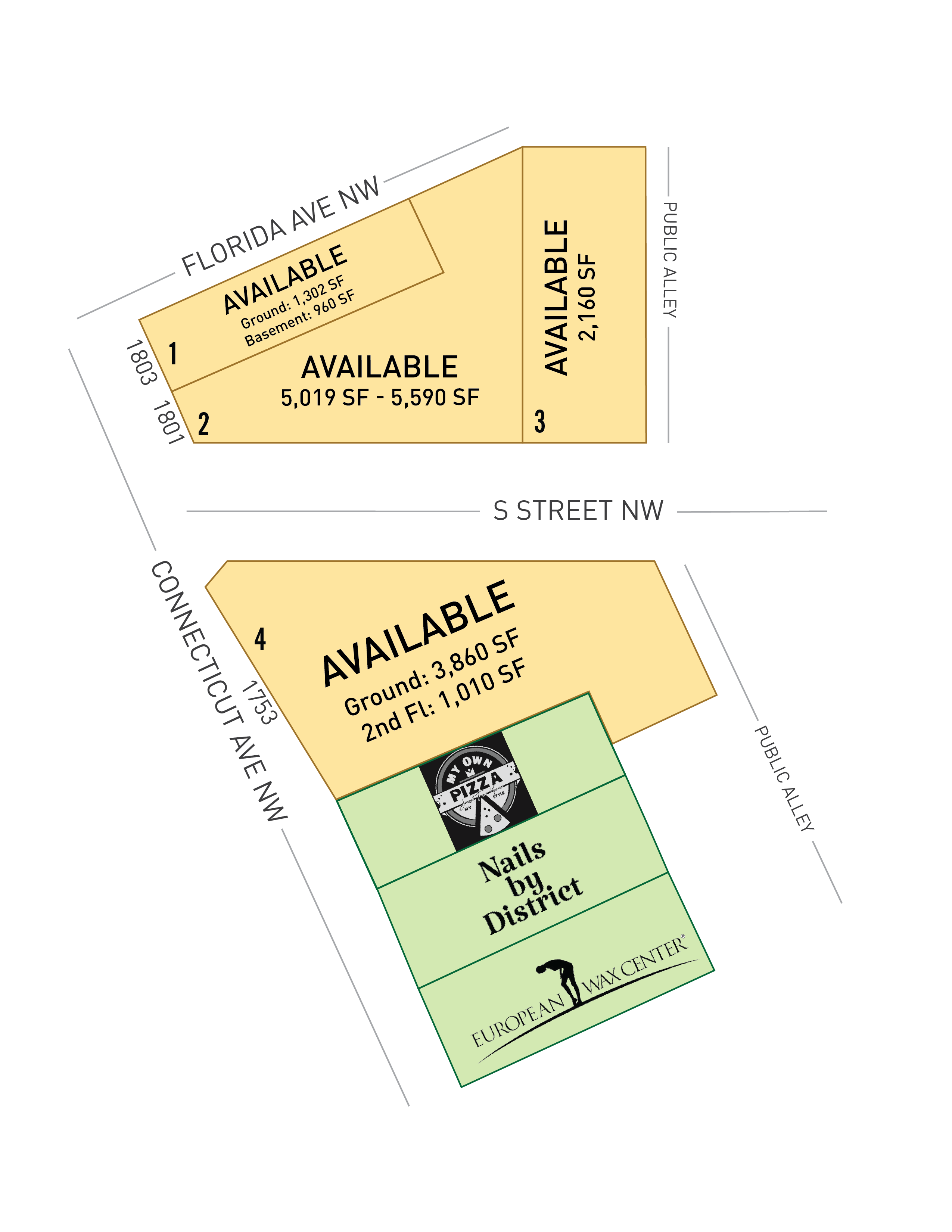 Site map showing available commercial lots.