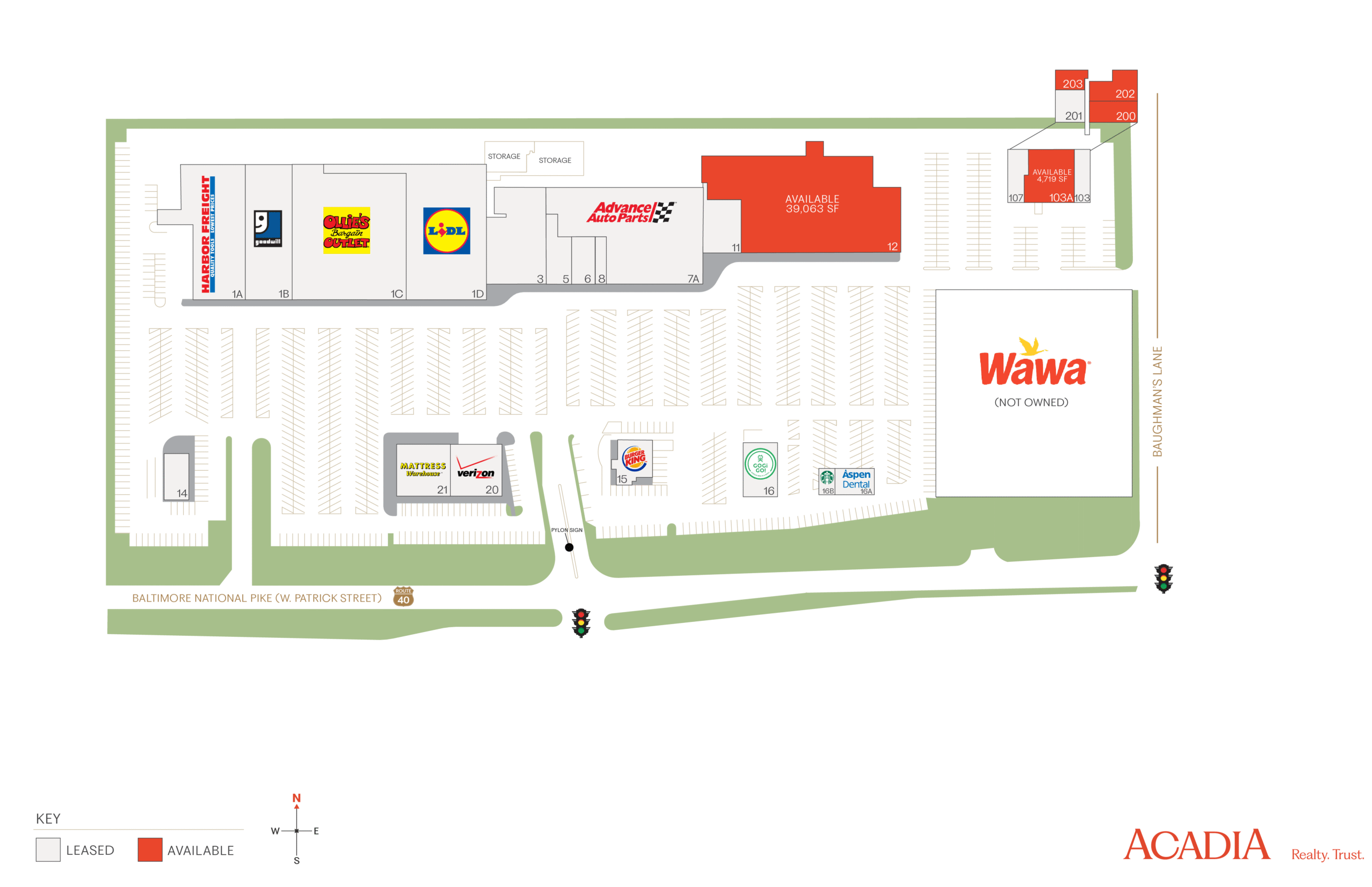 Site map of a shopping center with Aldi, Ross Dress for Less, and WinCo Foods.