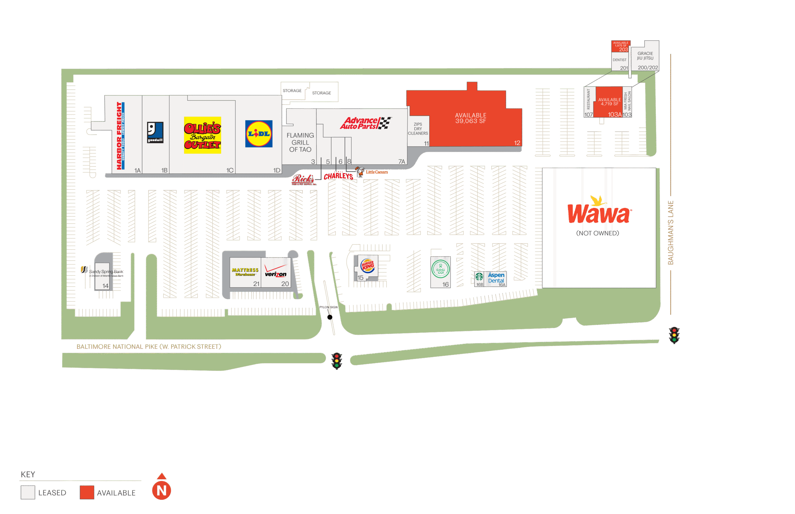 Site map of a shopping center with Aldi, Ross Dress for Less, and WinCo Foods.
