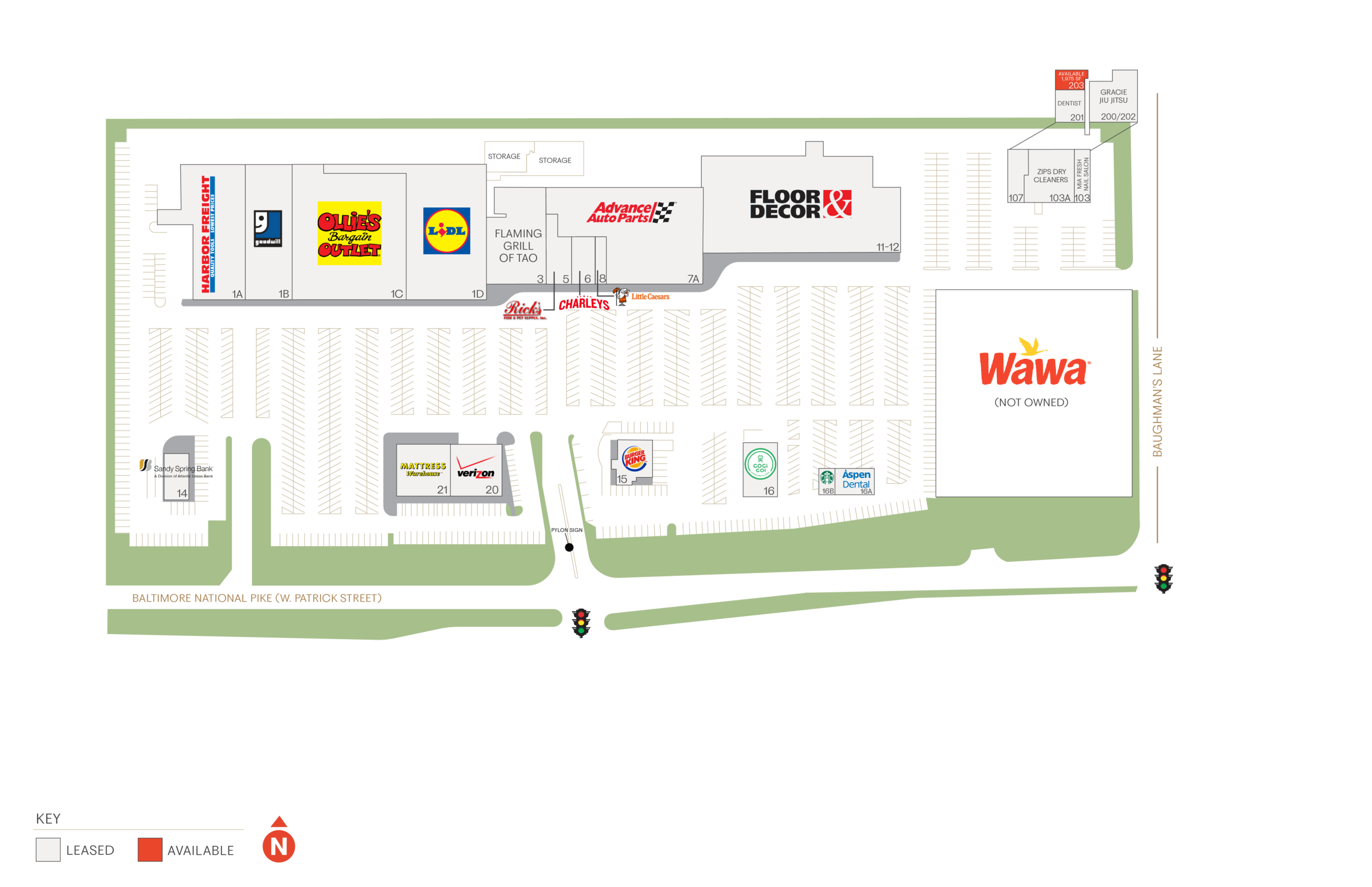 Site map of a shopping center with Aldi, Ross Dress for Less, and WinCo Foods.