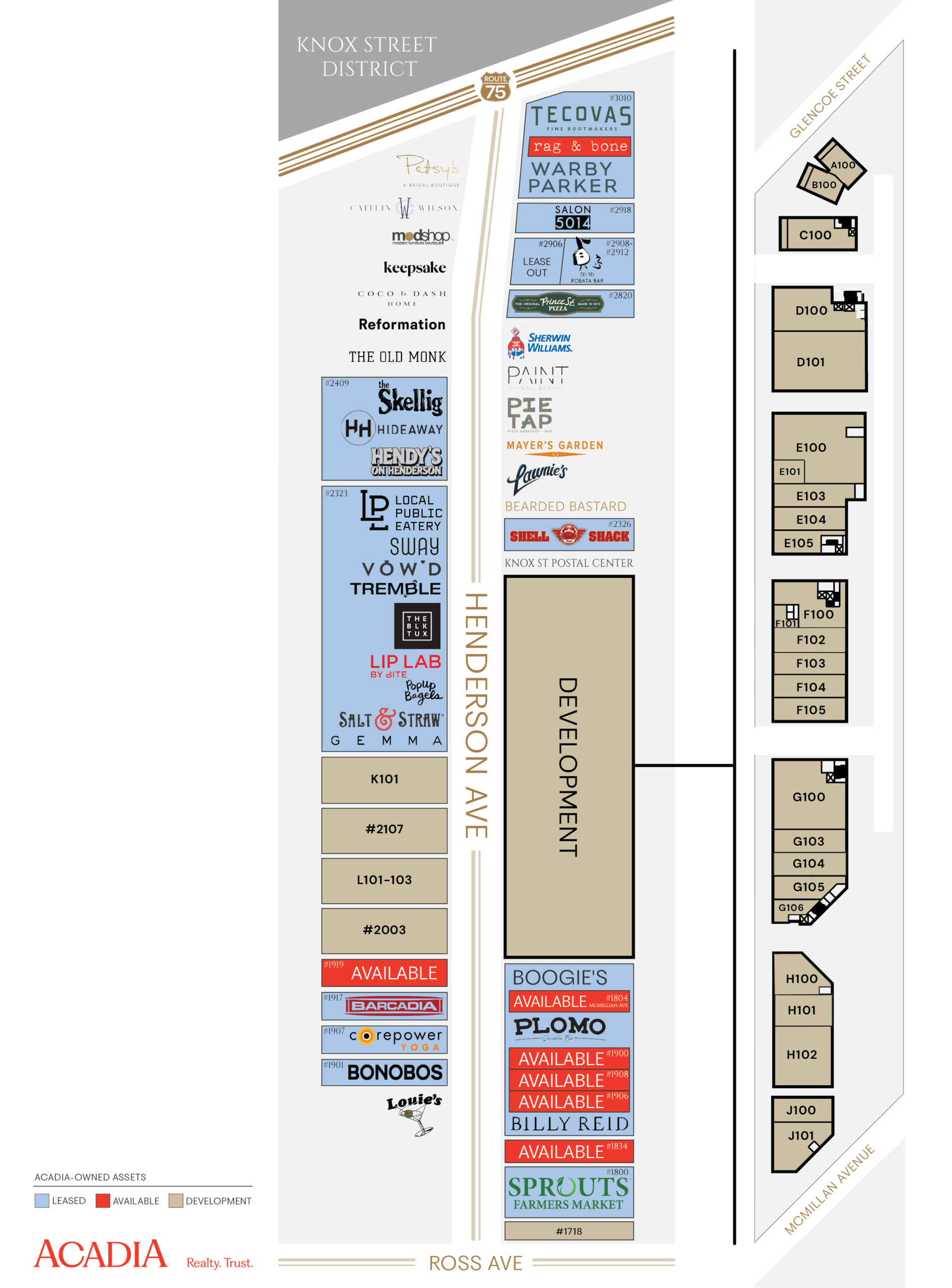 Aerial view of a city with highlighted points of interest.