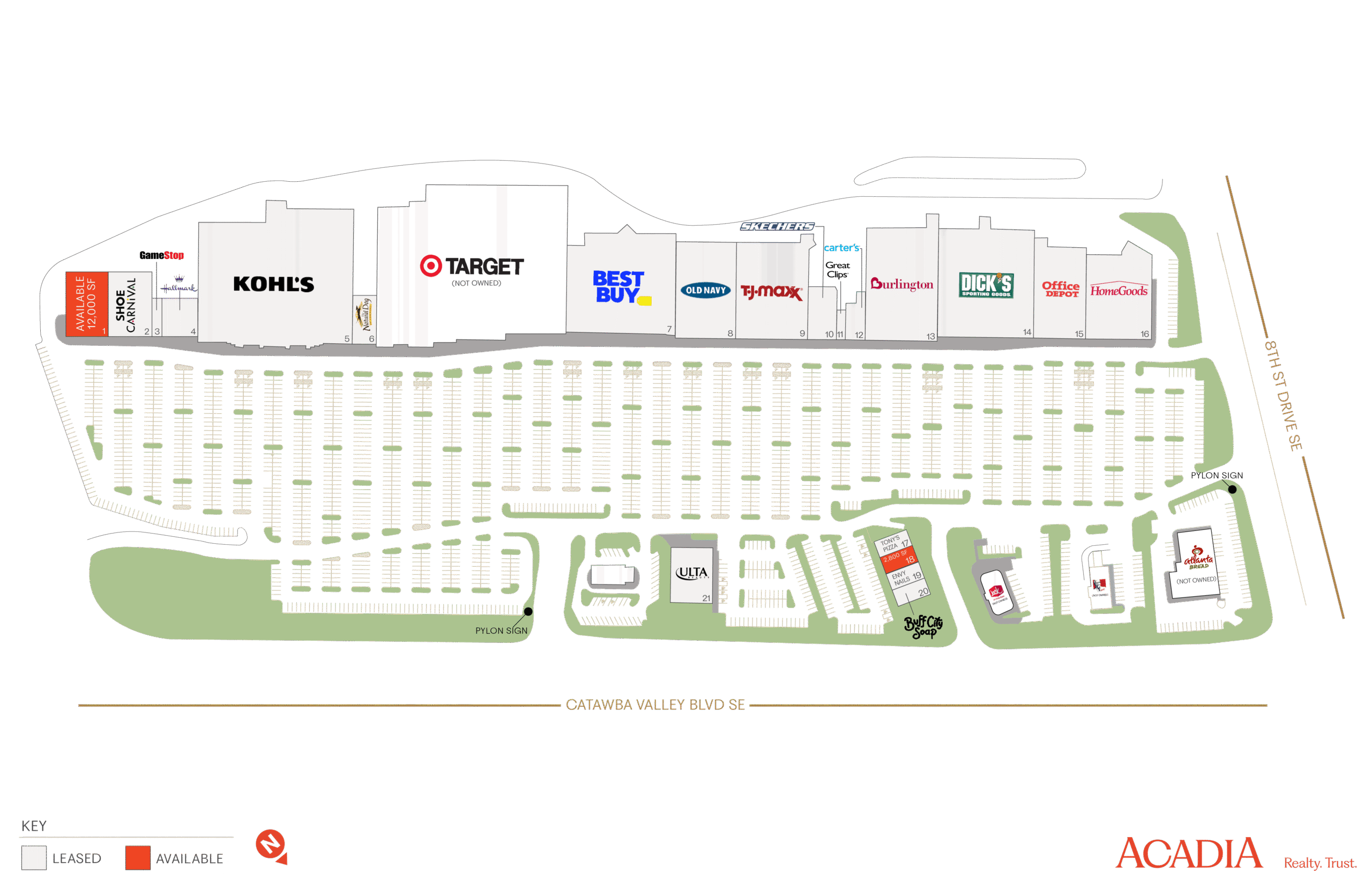 Shopping center map with parking and store locations.