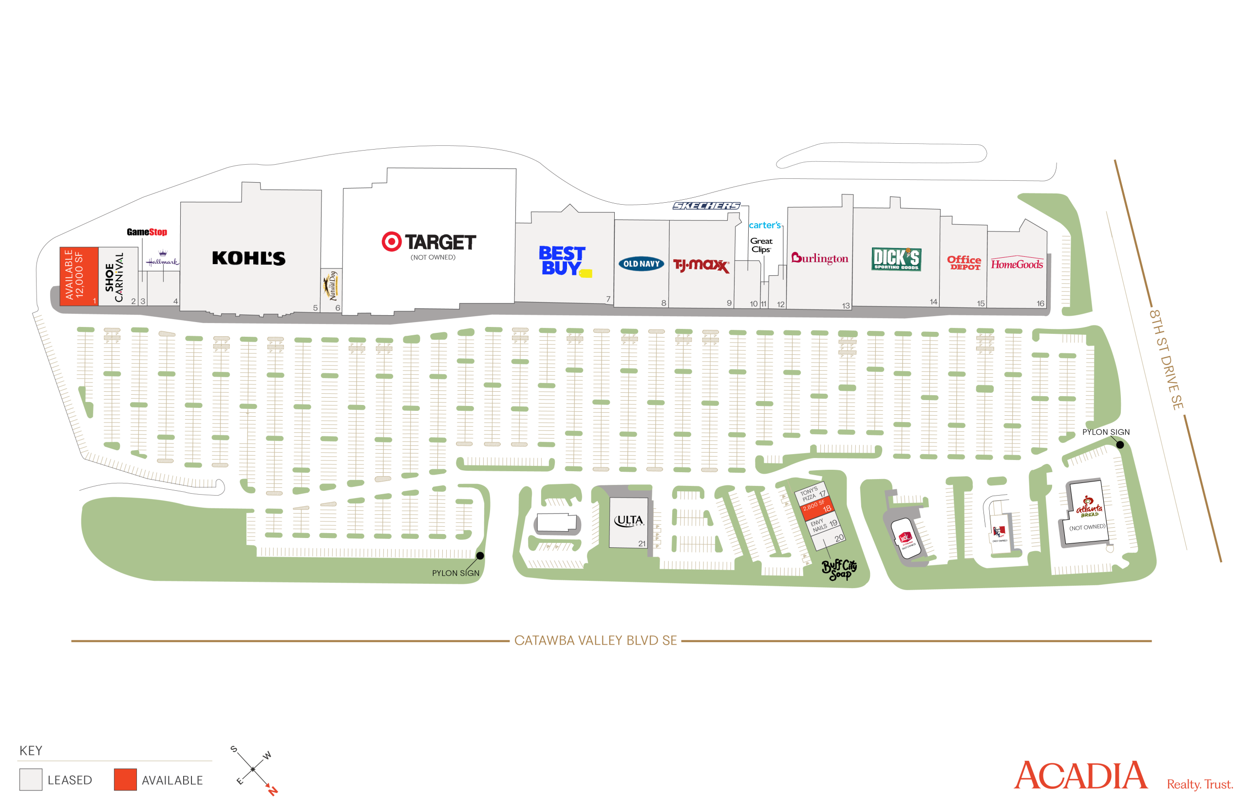 Shopping center map with parking and store locations.