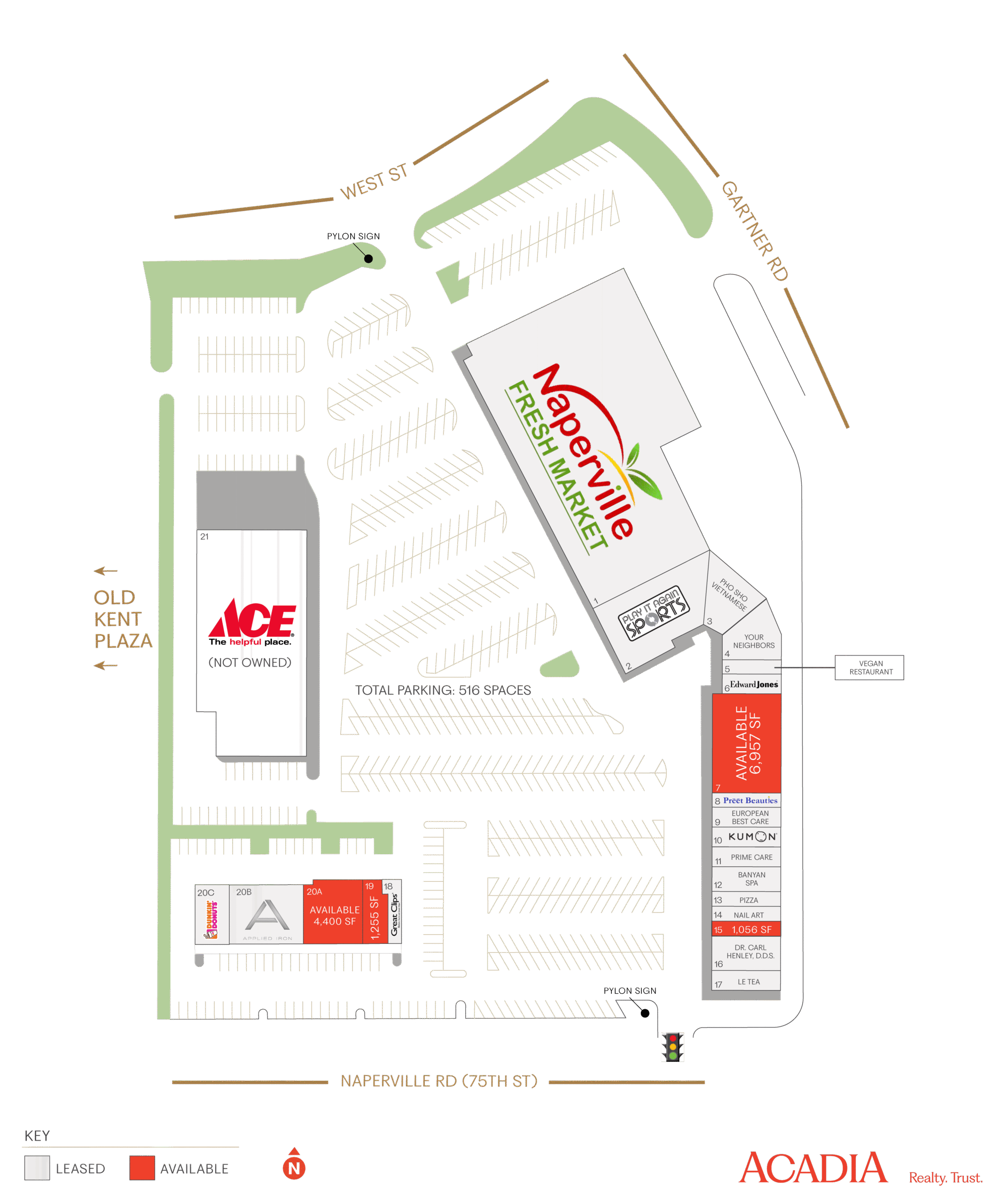 Site map of shopping center with Ace Hardware and Lowe's.