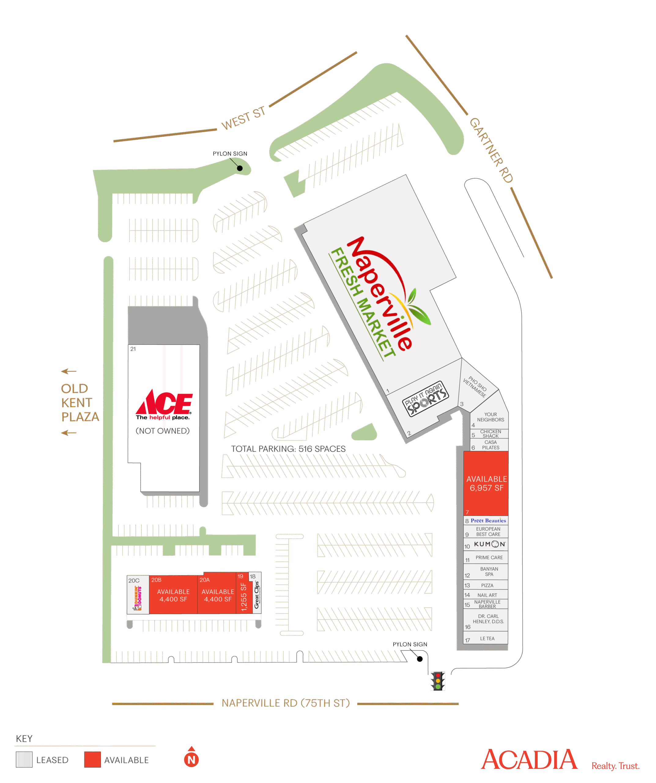 Site map of shopping center with Ace Hardware and Lowe's.