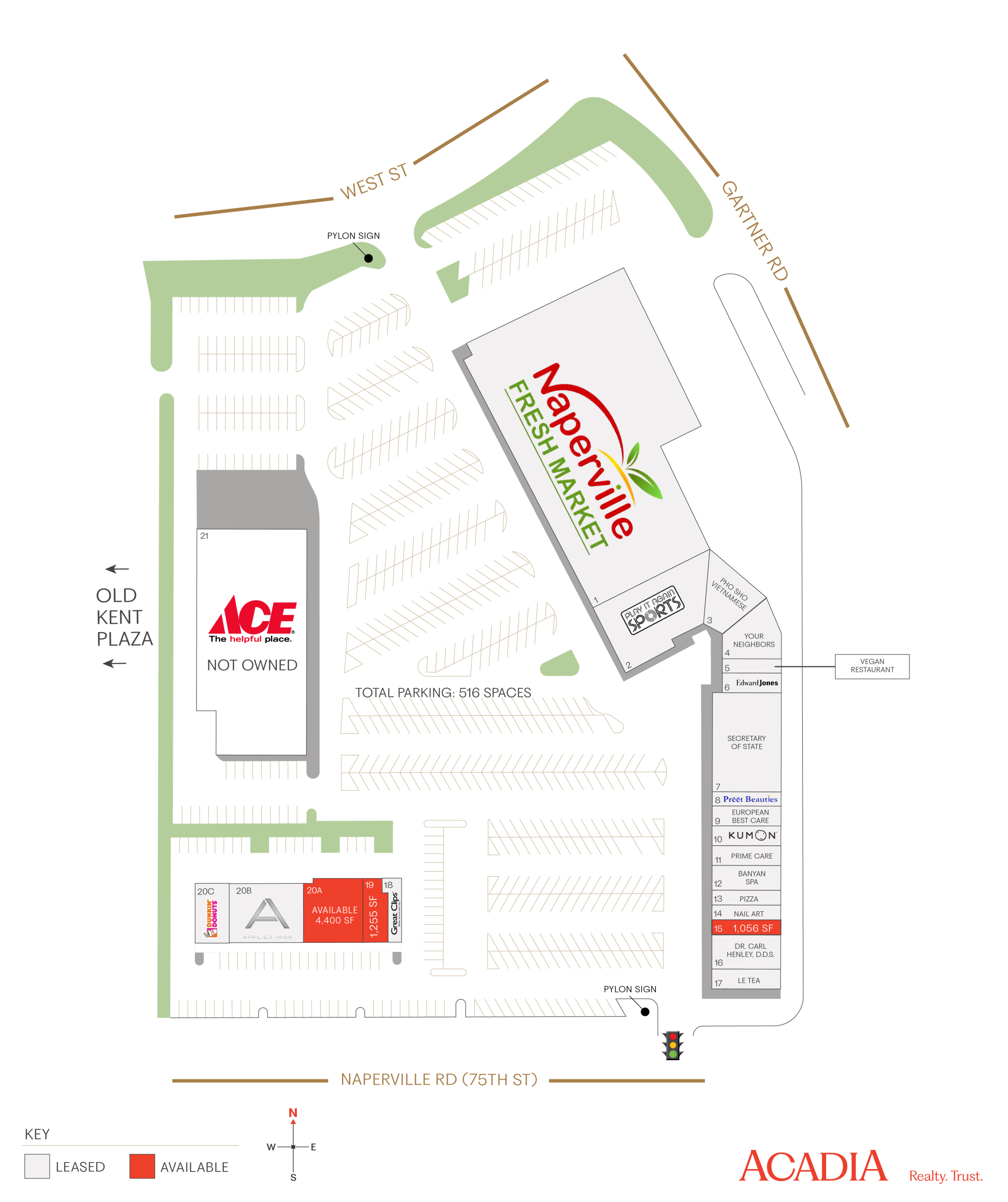 Site map of shopping center with Ace Hardware and Lowe's.