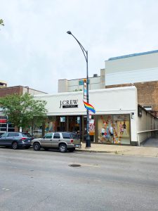 J.Crew Mercantile storefront with rainbow flag.