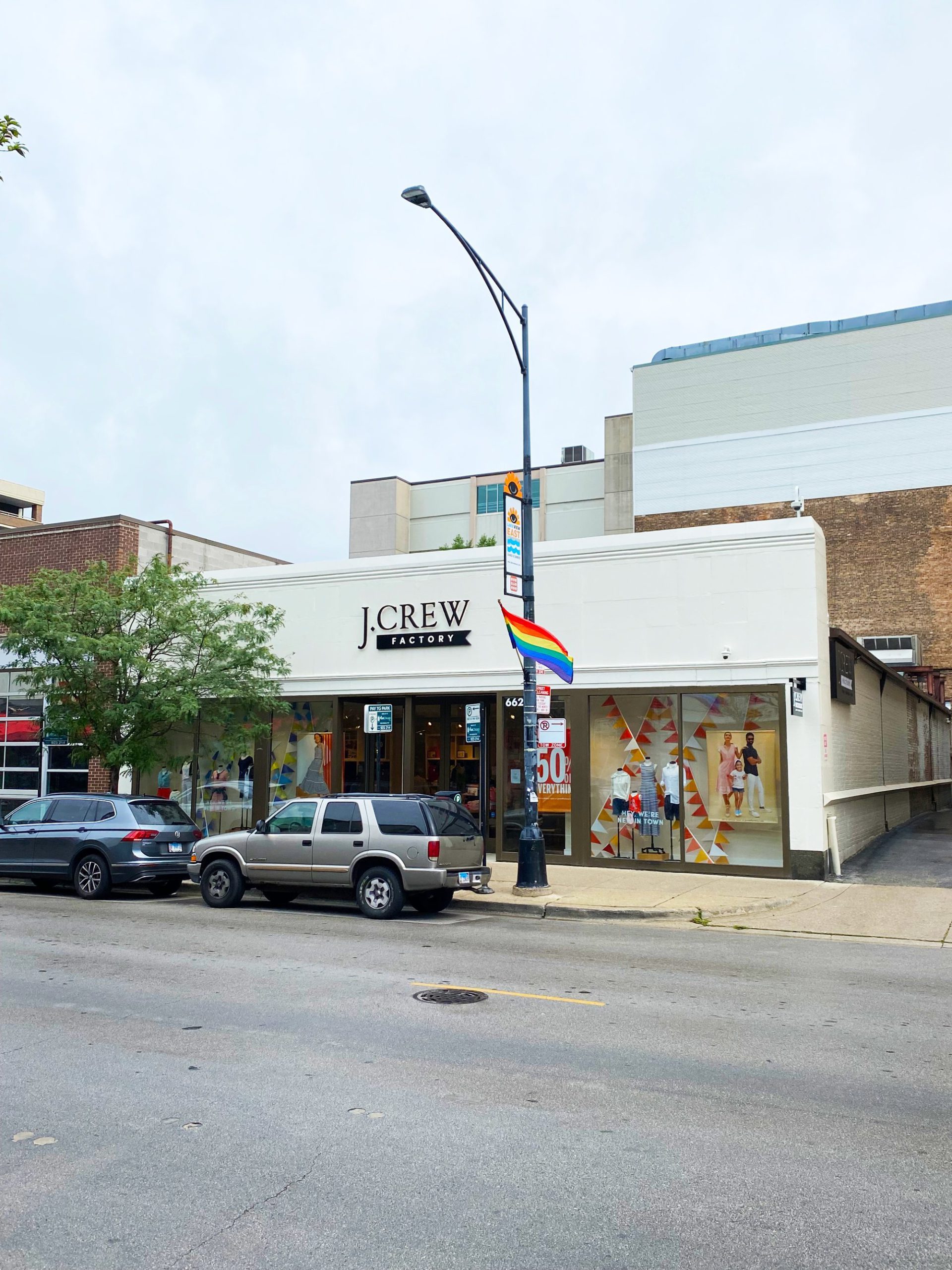 J.Crew Mercantile storefront with rainbow flag.