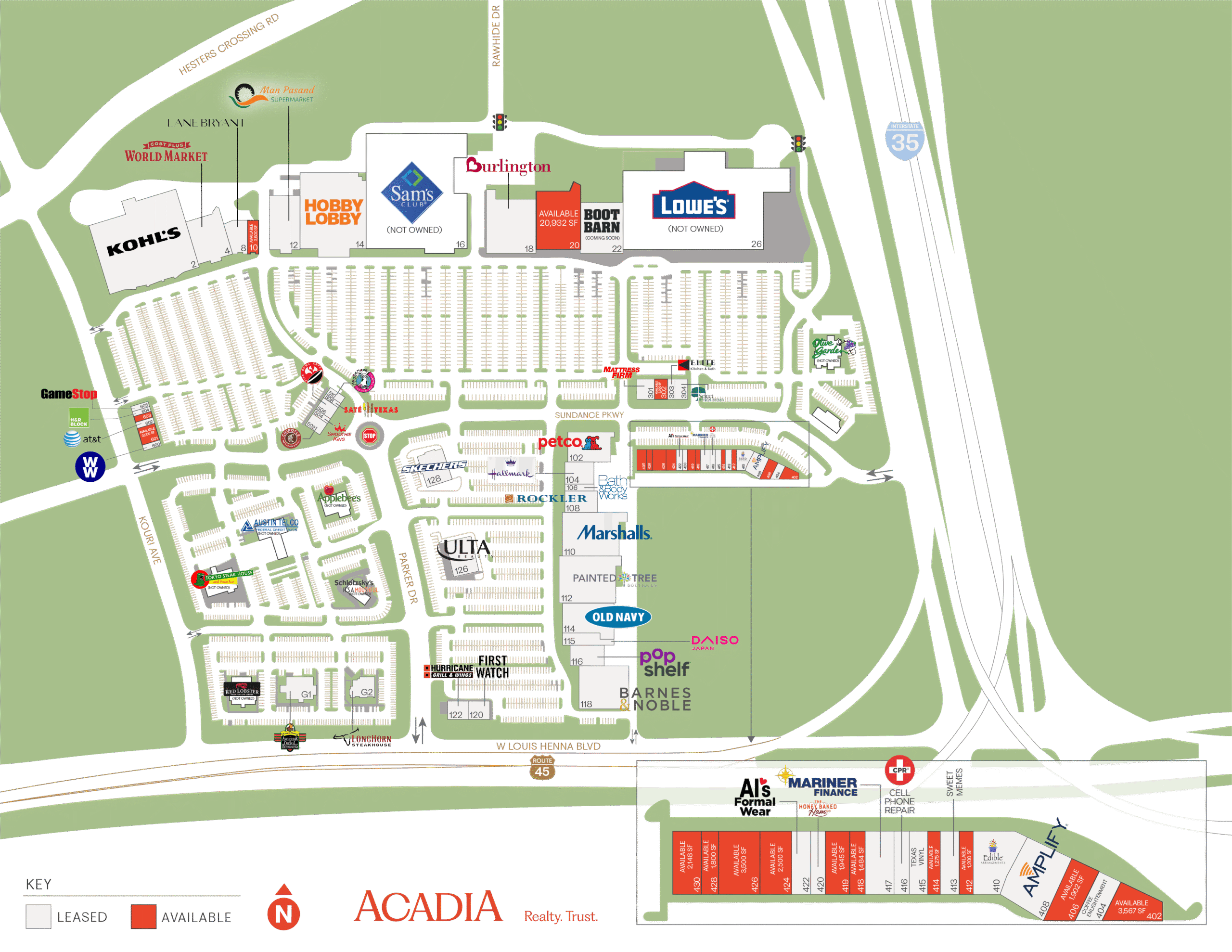 Map of the Shops at Worthington Place shopping center.