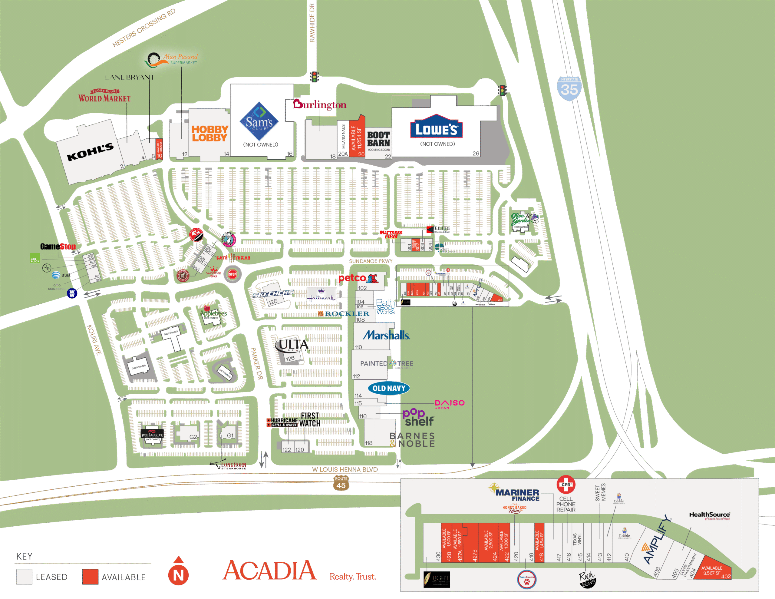 Map of the Shops at Worthington Place shopping center.