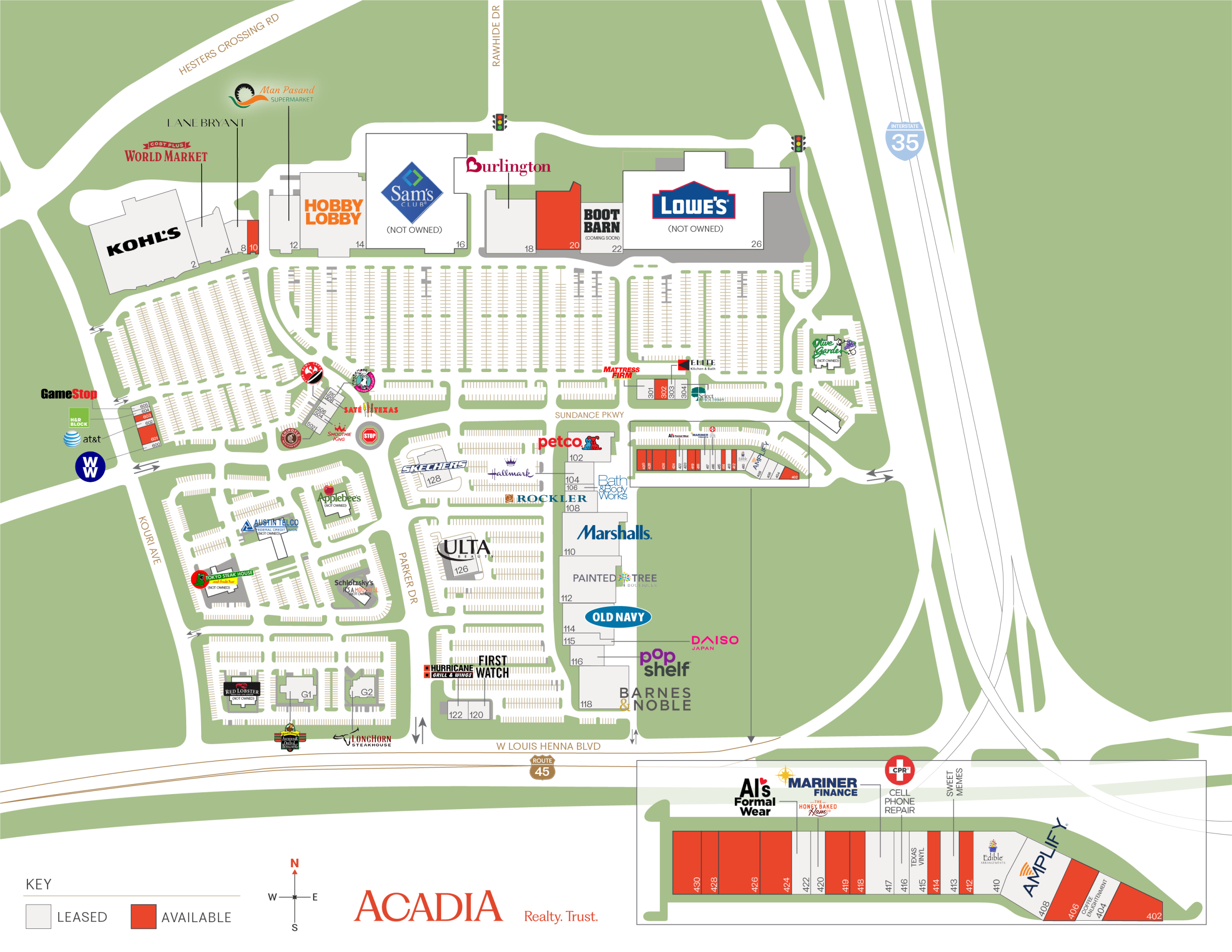 Map of the Shops at Worthington Place shopping center.