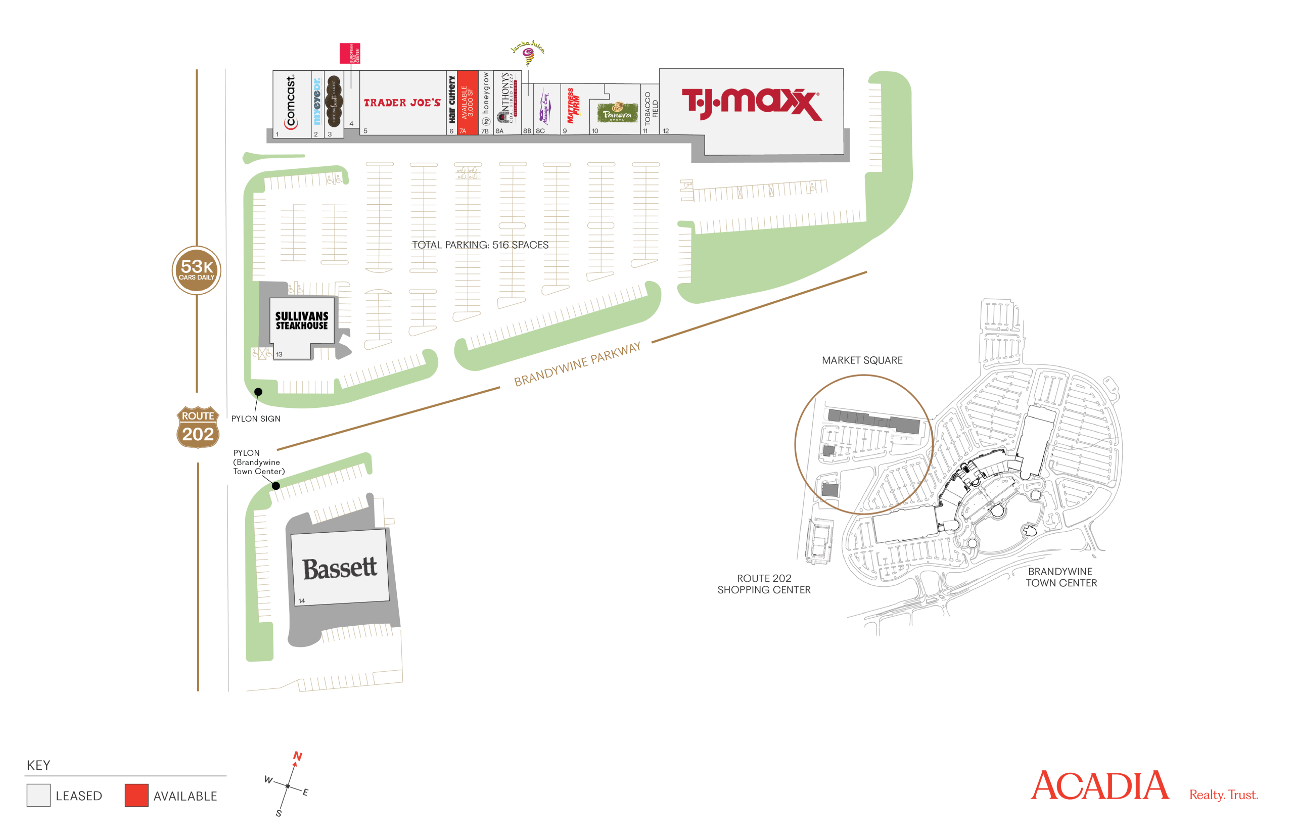 Mall directory map showing store locations and parking.