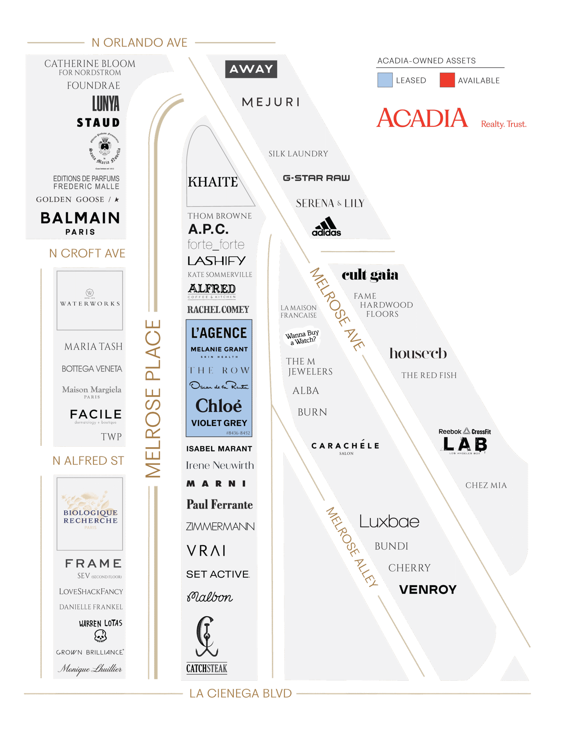Map of designer stores and boutiques.