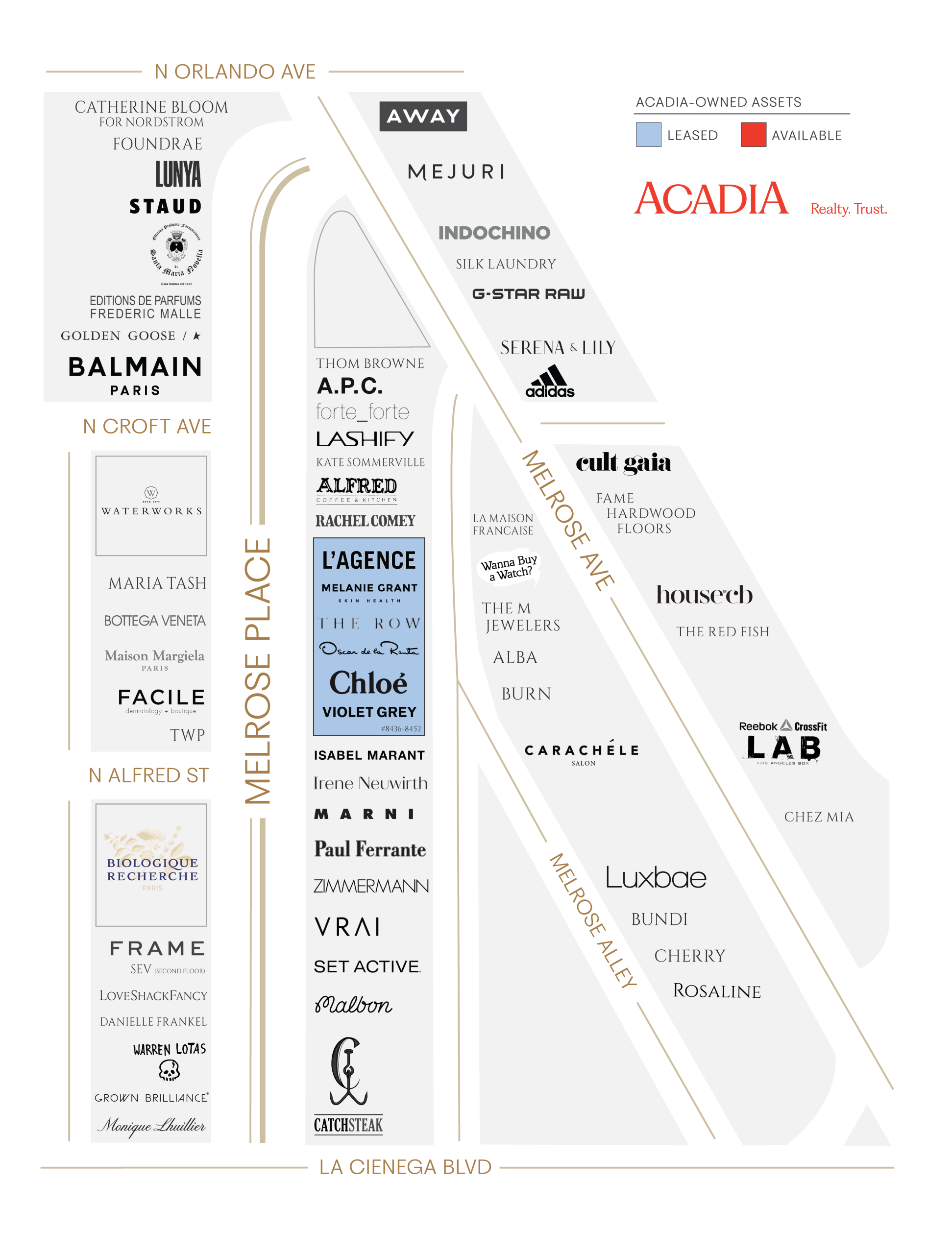 Map of designer stores and boutiques.