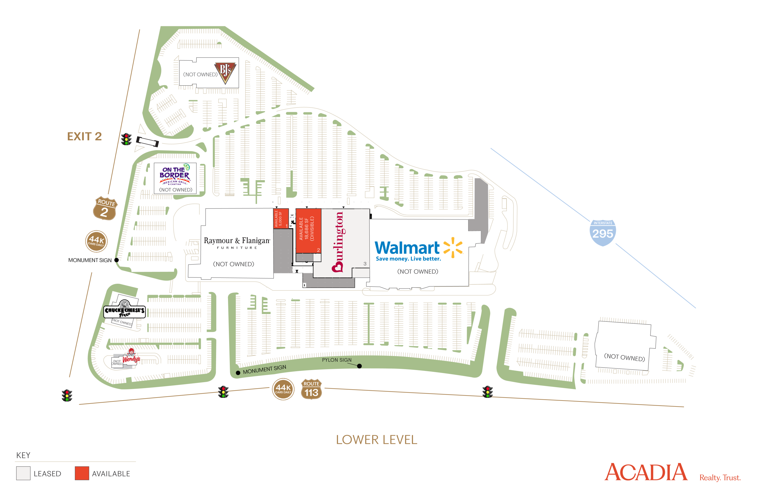 Shopping center lower level map featuring Walmart and other stores.