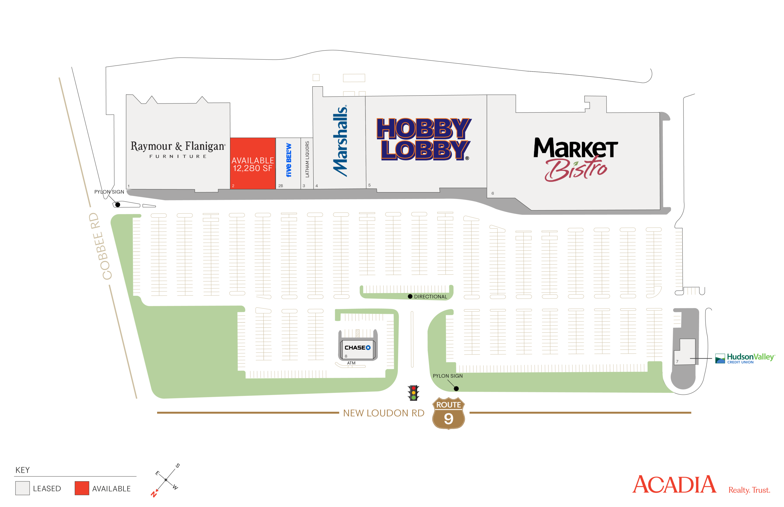 Shopping center map showing store locations and parking.