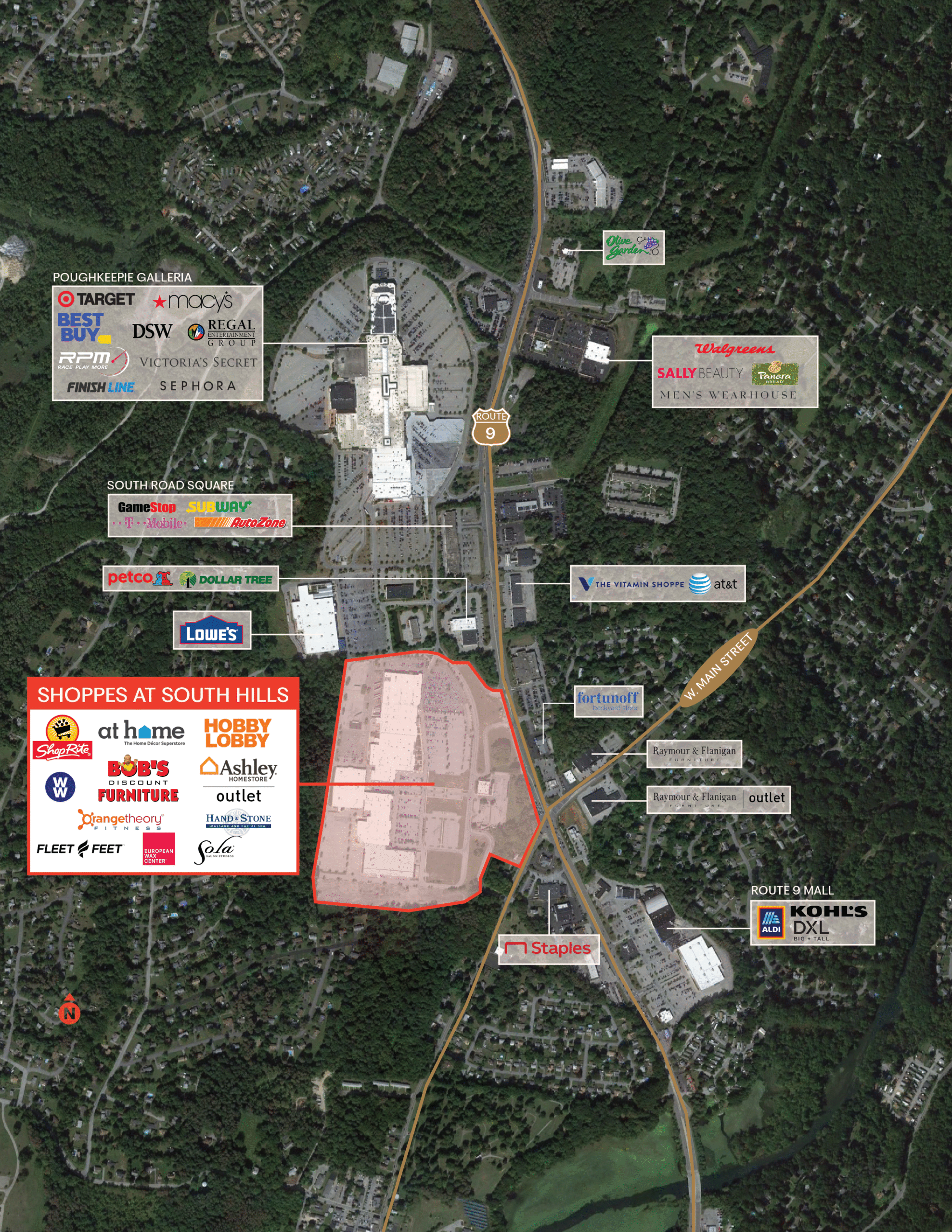 Map of shopping center with store locations.