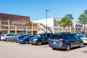 Walmart store exterior with parking lot.