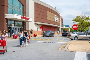 Exterior view of a Target store with shoppers entering.