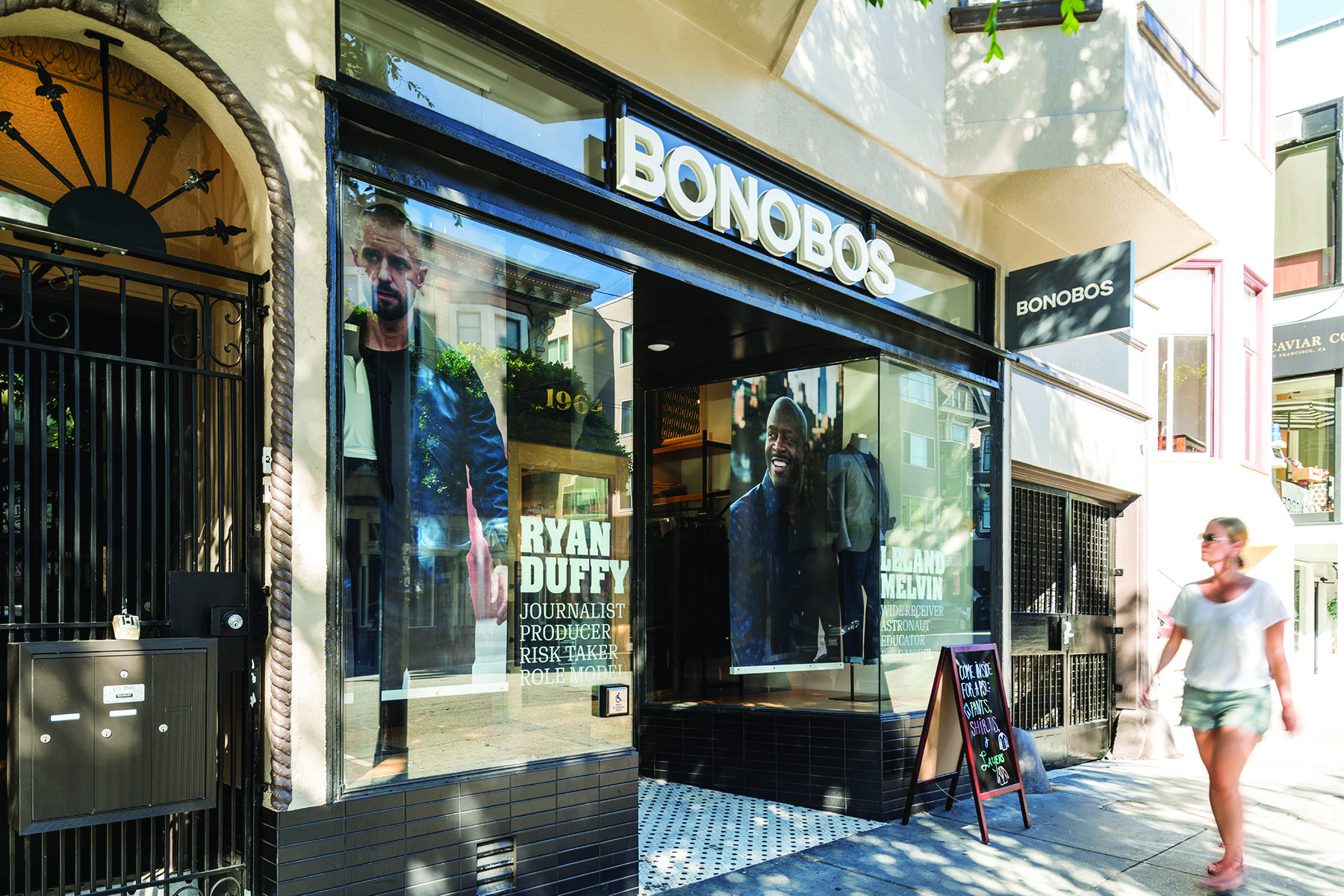 Bonobos store front with Ryan Duffy display.