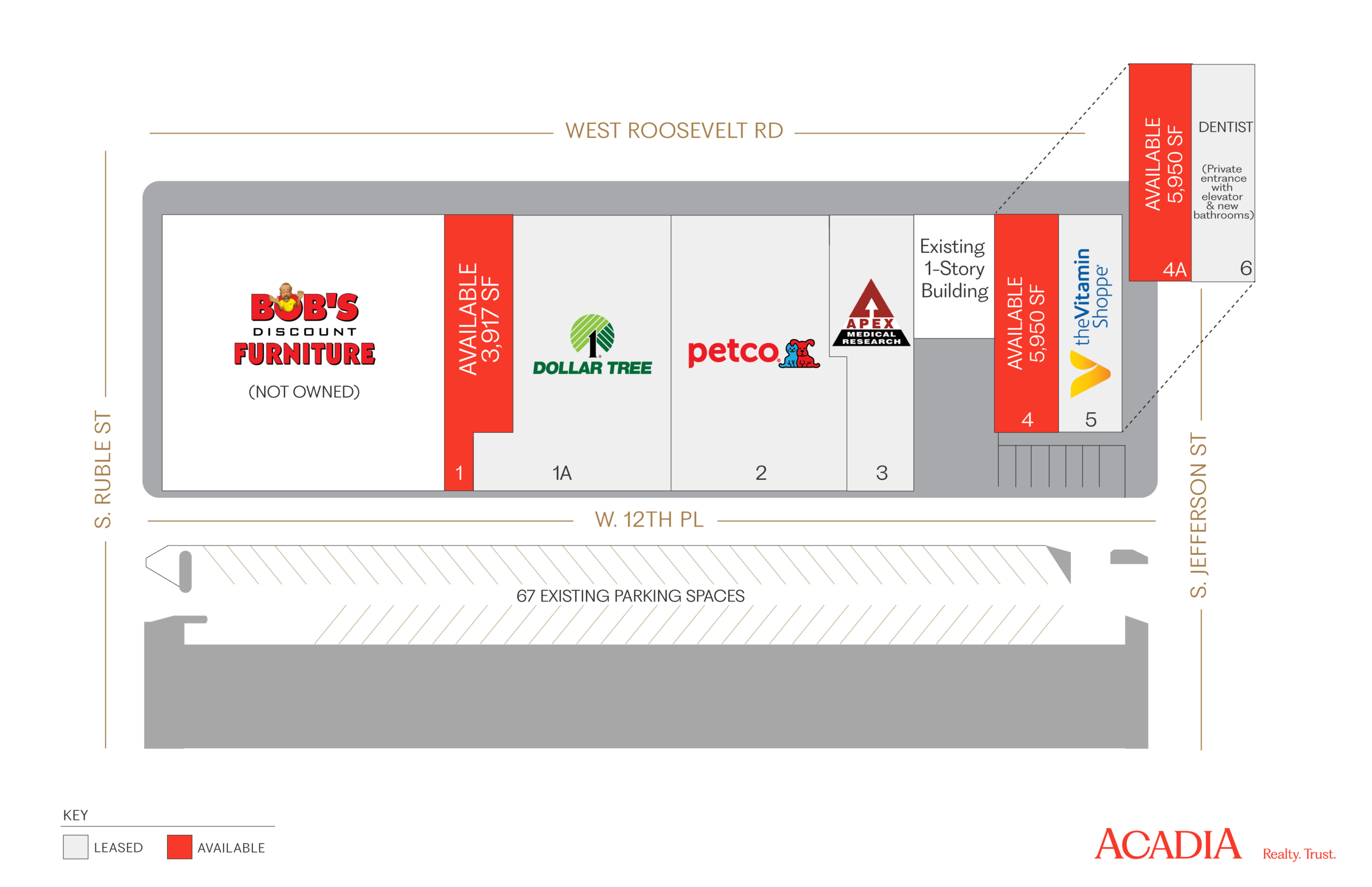Store directory showing Bob's Discount Furniture and other stores.