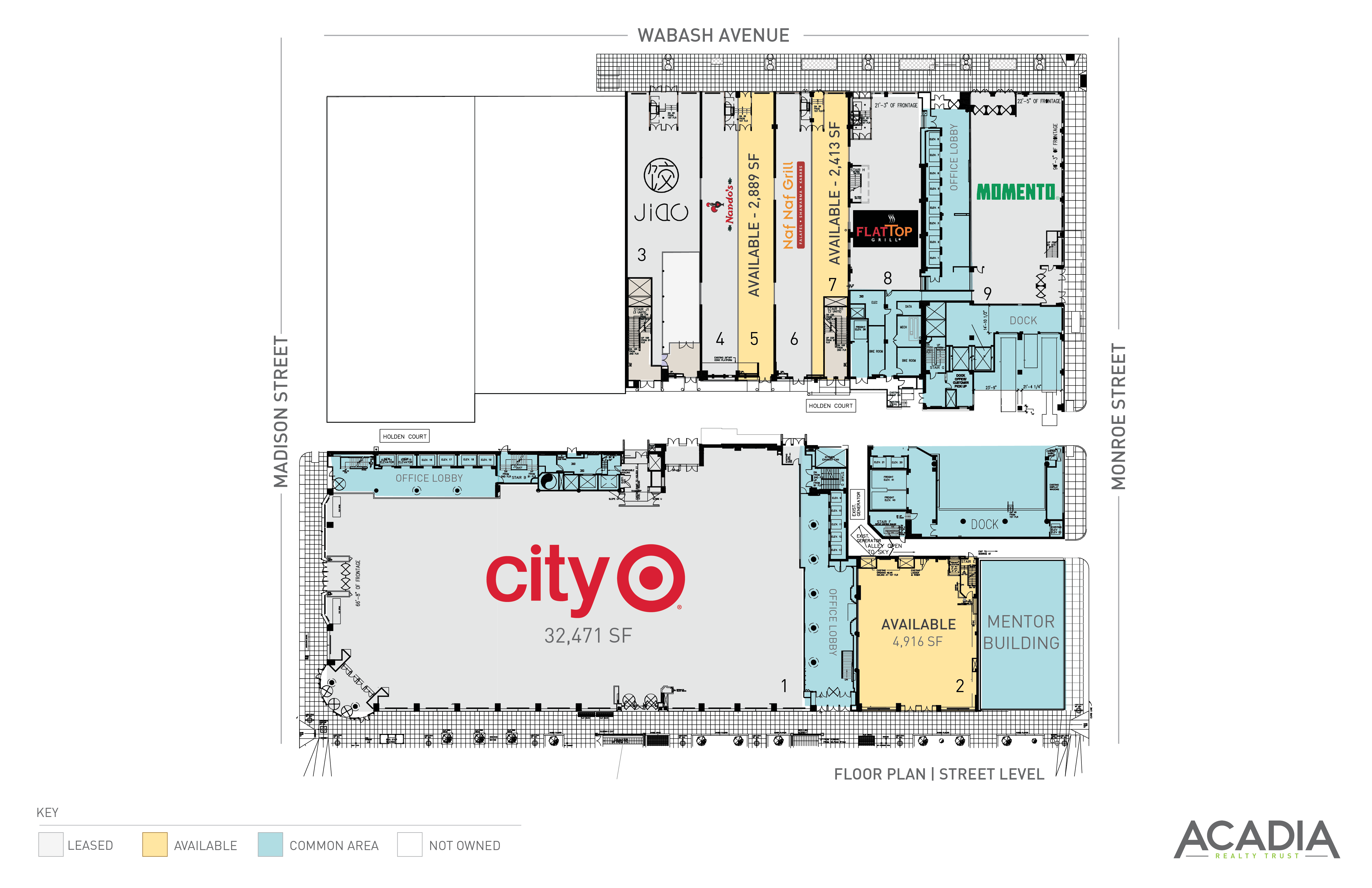 Floor plan of a shopping center featuring a City Target.