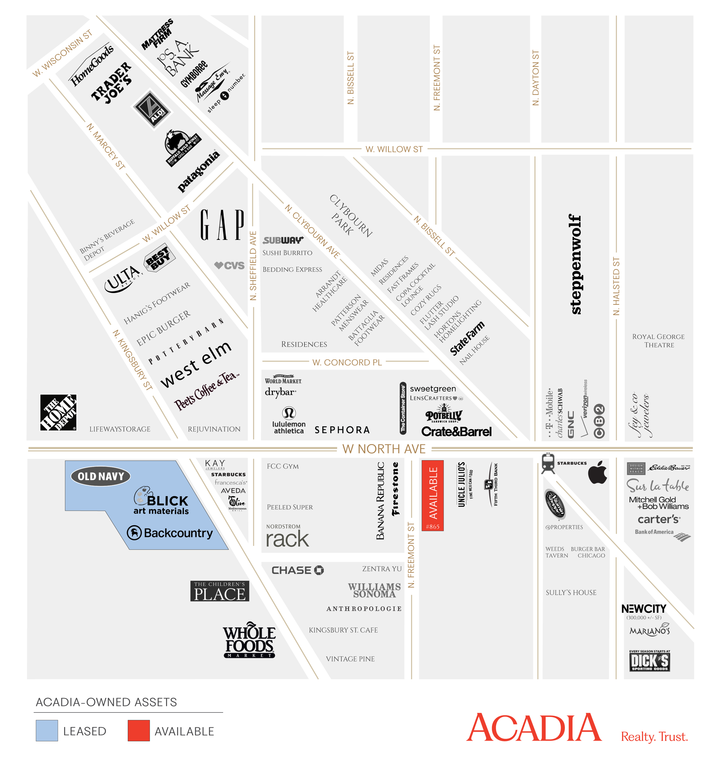 Map of shopping center showing store locations.