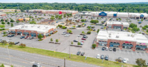 Target store in a shopping center parking lot.